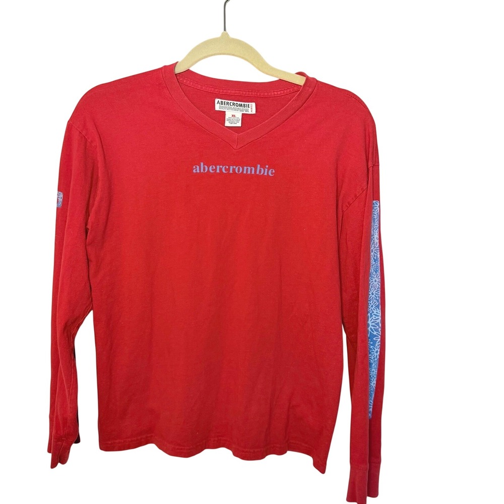 VTG 90s Abercrombie & Fitch Maroon Long Sleeve Logo Top Graphic Tee Shirt SZ XL